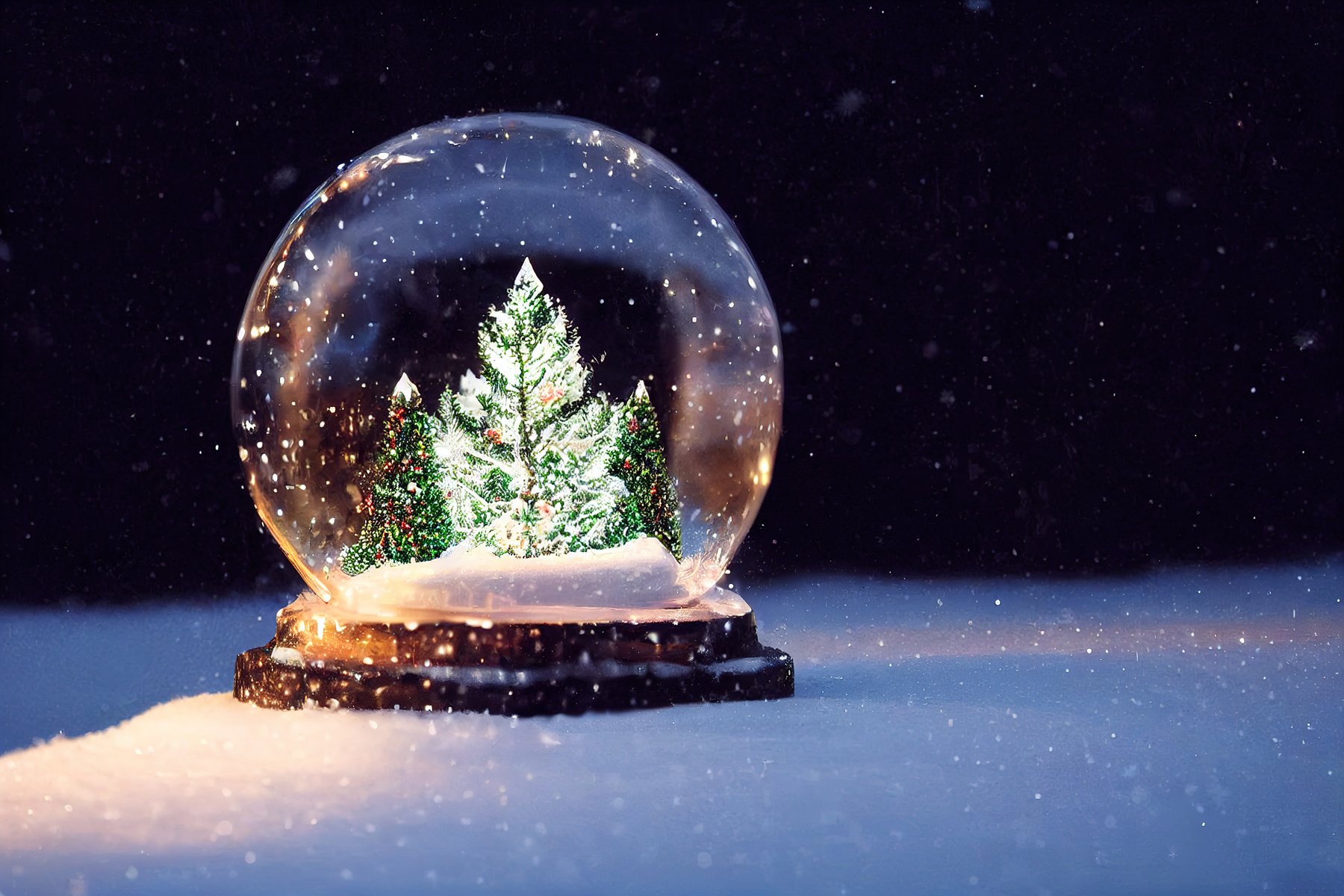 Shiny Christmas Tree In Snow Globe.